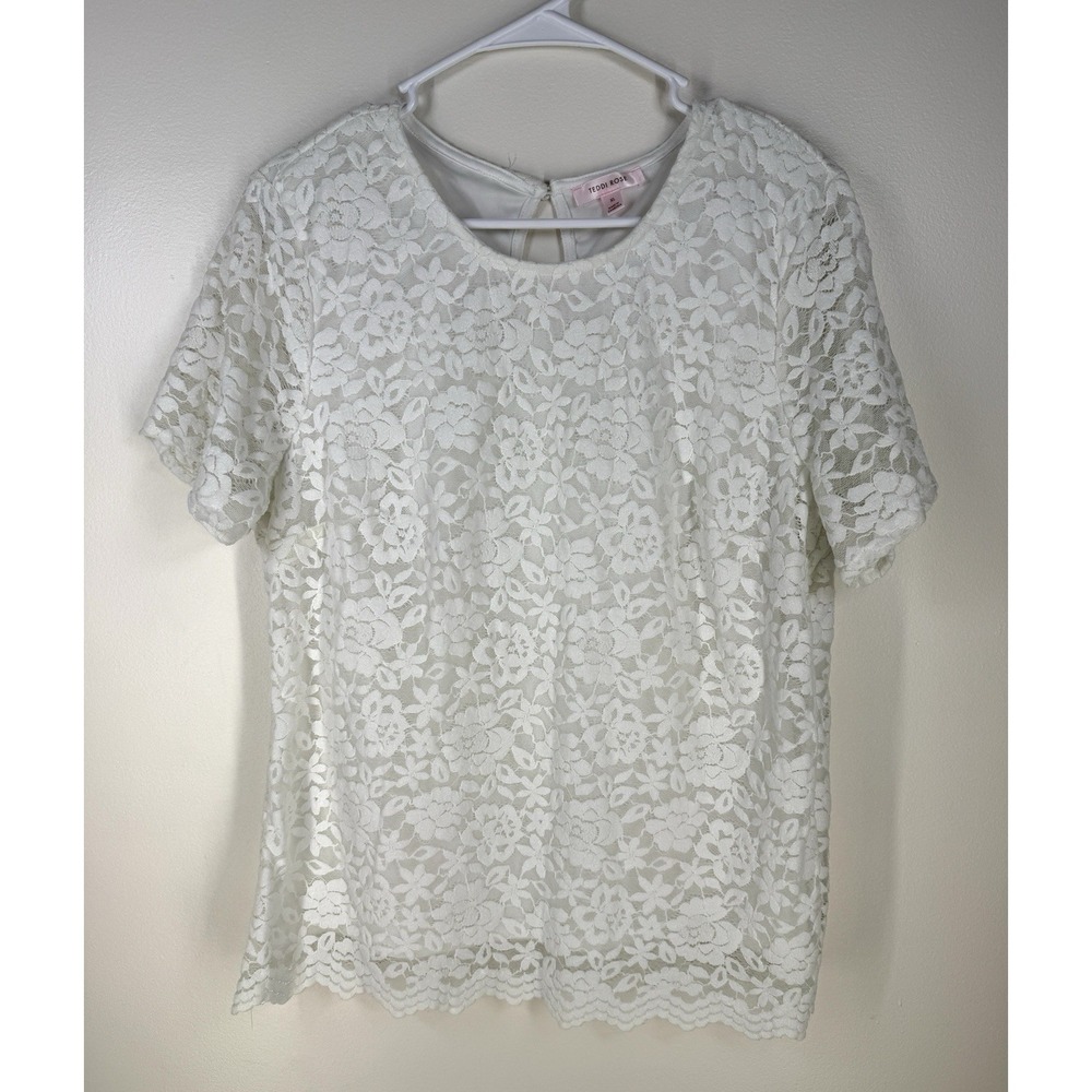 Teddi Rose Lace Top Soft White Floral XL Lined Romantic Boho Tee Blouse